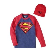 Superman Boys Long Sleeve Shirt Beanie Combo XXL (18) NEW Red &amp; Blue NEW - £9.77 GBP