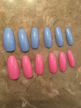 Set Of Painted Cotton Candy Dreams Long Coffin /ballerina False Nails - £6.36 GBP