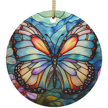 Multicolor Butterfly Ornament Stained Glass Art Flower Wreath Christmas Gift - £11.83 GBP
