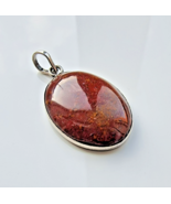 VINTAGE 925 STERLING SILVER  24x18 mm. OVAL RED AVENTURINE CABOCHON PENDANT - $58.48 CAD