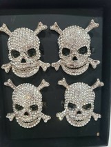 Tahari Halloween Rhinestone Skull Crossbones Napkin Rings Set Of 4 - £27.17 GBP