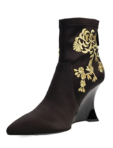 New Natori Black Gold Pointed Wedge Boots Booties Size 8.5 M $398 - $114.99