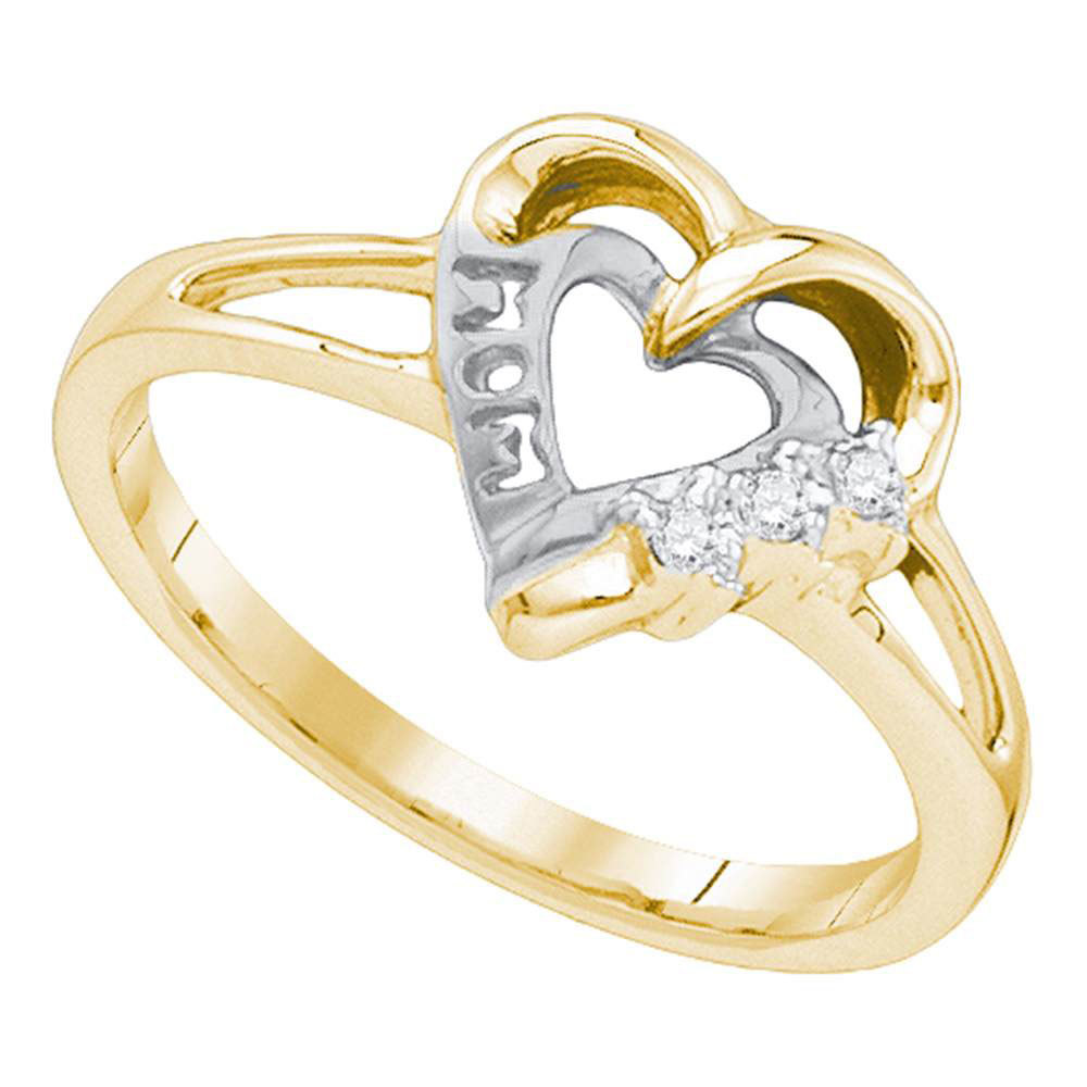 Yellow-tone Sterling Silver Womens Round Diamond Heart Love Ring .03 Ctw - $29.00