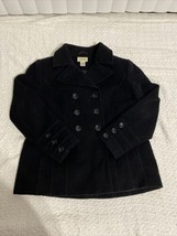 St Johns Bay Sz L Black Peacoat Wool Nylon Cashmere Coat Lined Double Breasted - £20.40 GBP