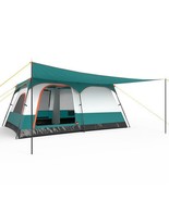 8-10 Person Camping Tent with Double Rooms and 2 Doors-Green - Color: Green - $323.23