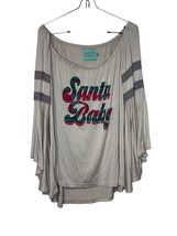 Judith March Womens Top Santa Baby Print Off Shoulder Flowy Pullover Gray Medium - $19.79