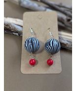 Earrings - Zebra Stripe &amp; Red Bead Statement Earrings - $12.00