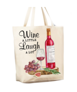 Reusable Grocery Shopping Cotton Canvas Bag, Wine Lover Laugh Alot 12 oz... - $165.35 MXN