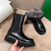 Autumn Winter Chelsea Boots Women New Black Platform Plush Fur Boots Female Chun - £54.97 GBP