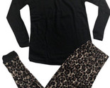 Damen KLEIN S Henley Thermal 2 PC Schlafanzug Set Lang Arm Top Leopard H... - $17.15