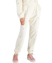 REBELLIOUS ONE Juniors&#39; Embroidered Lightening Bolt Jogger Pants Ivory S... - $19.95