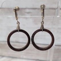 Vintage Screw Back Earrings Brown Circle Dangle - £10.22 GBP