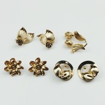 lot of vintage clip on &amp; Screwbacks  earrings Goldtone Flower Inspired F... - £14.67 GBP