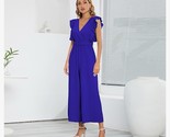 Jumpsuit Dressy Casual Summer V Neck Ruffled High Belt Pleated Wide Legs... - $29.70