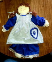 Vintage Handmade Rag Doll 22&quot; Female Country Kitchen Blue White Outfit - £19.51 GBP