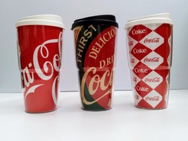 Coca-Cola 20oz Thermo-Serv Travel Mugs Tumblers Spill Resistant Lids Set of 3 - £18.72 GBP