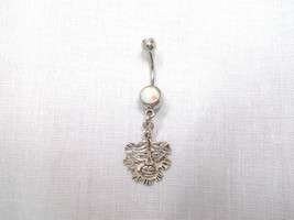 New Green Man - Father Earth Leaf Face 2 Sided Charm 14g Borealis Cz Belly Ring - £4.81 GBP