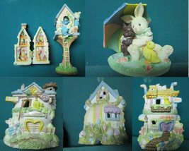 Easter 6 Figurines Country Bird House Trinket Votive Cover Houses LOT - £65.54 GBP