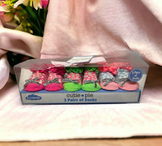 Cutie Pie Baby Socks Lot Of 3 Gift Box Set 0-12 Months Pink Green Sparkly Bows - £11.72 GBP