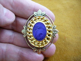 (br-97) Purple swirl oval gold filigree leaves brass pin pendant brooch jewelry - £18.63 GBP