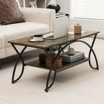 2-Tier Faux Marble Coffee Table with Marble Top and Metal Frame-Dark Brown - Co - £101.16 GBP