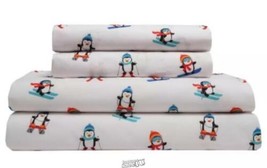 Holly Jolly Microfiber Skiing Penguins Sheets King Size Holiday Christmas - £34.16 GBP