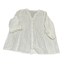 Kim Rogers Womens Shirt 1X White Linen Blend V Neck Button Up 3/4 Sleeve Plus sz - £16.90 GBP