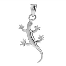 Climbing Little Gecko Lizard Shiny Sterling Silver Pendant - £21.35 GBP