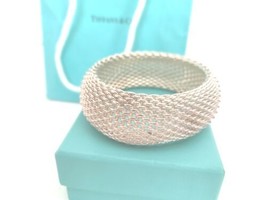 Tiffany &amp; Co Wide Somerset Mesh Bracelet Sterling Silver Pouch Exc Cond Sz Small - £565.11 GBP