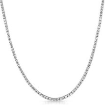 Stunning 3mm Real Moissanite 1-ROW 14K White Gold Plated Silver Tennis Necklace - £398.60 GBP