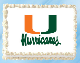 Miami Hurricanes Edible Image Topper Cupcake Cake Frosting 1/4 Sheet 8.5... - £8.89 GBP