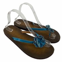 Clarks women 8M blue thong flower toe flip flop sandals - $13.09