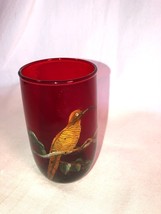 Ruby Red Hand Painted Bird Tumbler 4.25 Inch Mint - $11.99