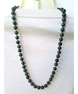 Dark Green Nephrite Jade Hand Knotted 7mm Beads Necklace 19” long - $55.20 CAD