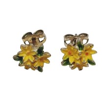 Vintage Gold Tone Small Painter Yellow Daisy Flower Cluster Pierced Earr... - £5.07 GBP