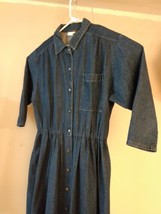 VTG 80s Champagne SouthWest Style Denim Full Snap Front  Dress 3/4 Sleeve USA 16 - £40.06 GBP