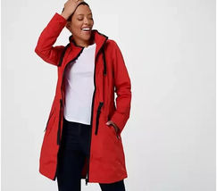 Calvin Klein Hooded Weather-Resistant Long Jacket/Raincoat Size-XS Red - $49.48