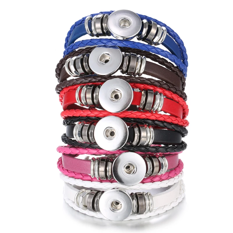 Play Hot Sale Leather Snap Aon Bracelet 30 Colors Braided Leather Snap Bracelets - £23.12 GBP