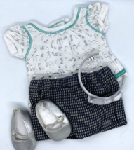 American Girl Truly Me White Tee w/ Silver Cats, Tweed Shorts, Shoes &amp; Headband - £30.36 GBP