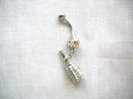 New Classic Sangria Wine Bottle Charm On 14g Clear Cz Belly Ring Navel Barbell - £4.71 GBP