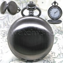 Pocket Watch Black Color  47 MM for Men Arabic Numbers Dial with Fob Chain P146 - £15.57 GBP