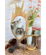 Rustic Western Emperor Moose Deer Antler With Howling Wolves Family Figu... - $62.62 CAD