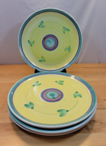 4 Caleca Carousel Dinner Plates 11&quot; Hand Painted Yellow Blue Pink Green ... - £31.96 GBP