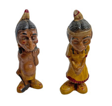 Vintage Indigenous Female and Male Warrior Carved 4&quot; figurines - $10.95