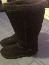 Girls Size 5 Justice boots black metallic faux fur lining sequin belt - $22.25