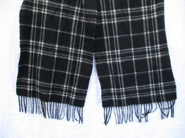CHARTER CLUB 100% Cashmere Black and White Plaid Scarf 60&quot; x 12&quot; Very Soft - $28.49