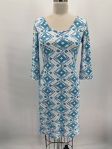 Persifor Kilpatrick Dress Sz XS Blue White Geometric Print 3/4 Sleeve - £38.37 GBP