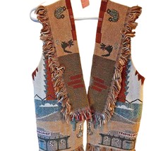 Prairie Sisters Women&#39;s Vest Beige Brown Southwestern Tapestry Fringe OS... - $36.62