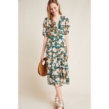 Gal Meets Glam Womens Tiered Midi Dress Tegan Floral Ruched Puff Sleeve Green 12 - £49.35 GBP