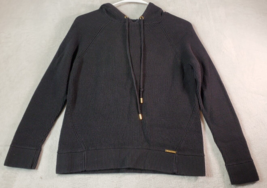Michael Kors Hoodie Womens Small Black Ribbed Cotton Long Sleeve Logo Drawstring - £16.96 GBP